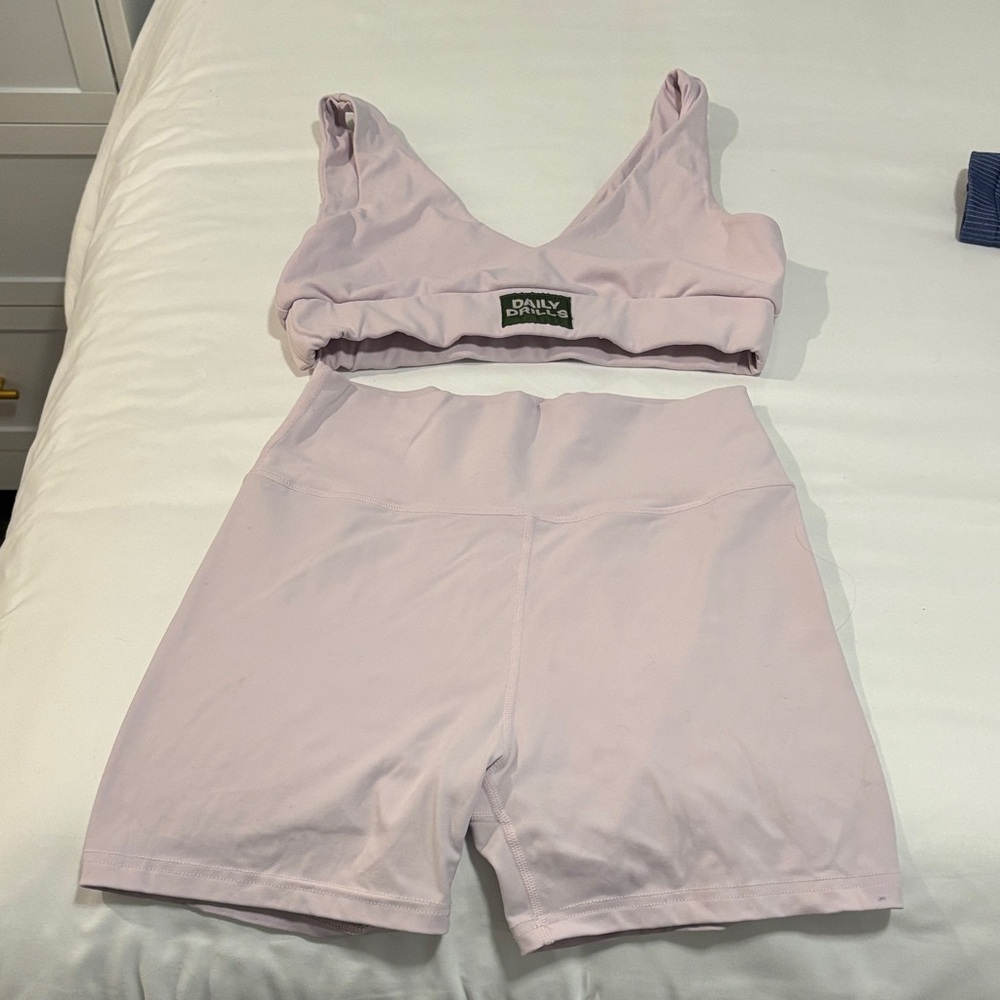 Daily Drills Pink Biker Short and Bra Atheltic Set